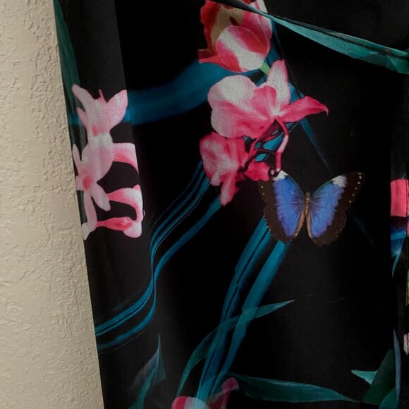 New Lipsy London Maxi Dress 6 (10 UK) Black Floral Chiffon Wrap High-Low Ruffle - Picture 15 of 16